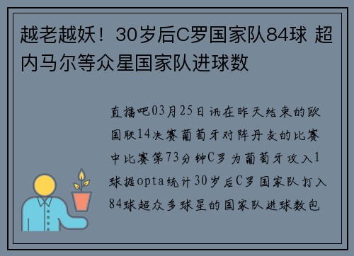 越老越妖！30岁后C罗国家队84球 超内马尔等众星国家队进球数